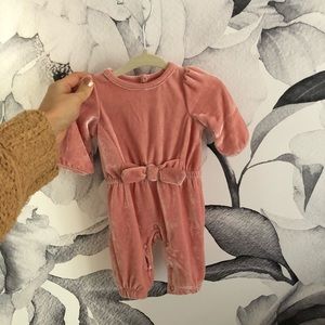 Velvet pink baby romper